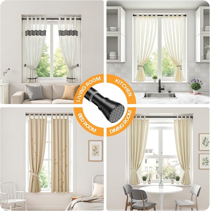 1pcs Black Tension Curtain Rod 45 to 77 Inch, No Slip Tension Rod Spring Rod Adjustable Curtain Rods Spring Curtain Rod No Drill Springs Tensions Rod for Closet