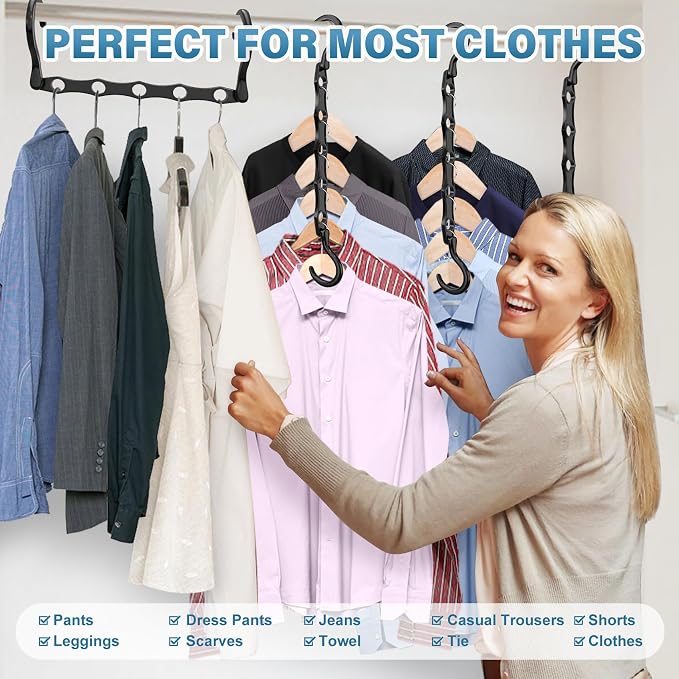 24 Pack Hangers Space Saving Magic Plastic Hanger Organizer Shirt Space Saving Hangers, Multi Clothes Hangers Space Saver for Closet Organizers Storage College Dorm Room Essentials, Dark Black