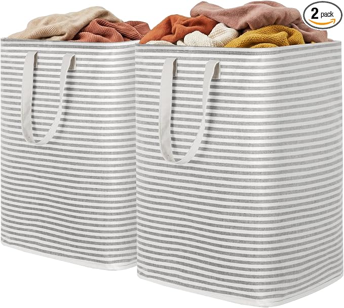 Lifewit 2 Pack Laundry Basket 90L Each, Collapsible Clothes Hamper with Reinforced Handles, Freestanding Waterproof Design for Bedroom and Laundry Room, Grey 180L Total