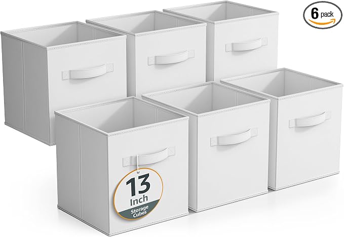 Sorbus Fabric Storage Cubes - 6 Foldable Storage Bins for Organizing Pantry, Cubbies, Toy Box - Clothes Storage & Closet Organizer - 13 Inch Collapsible Cube Baskets for Shelves with Handle
