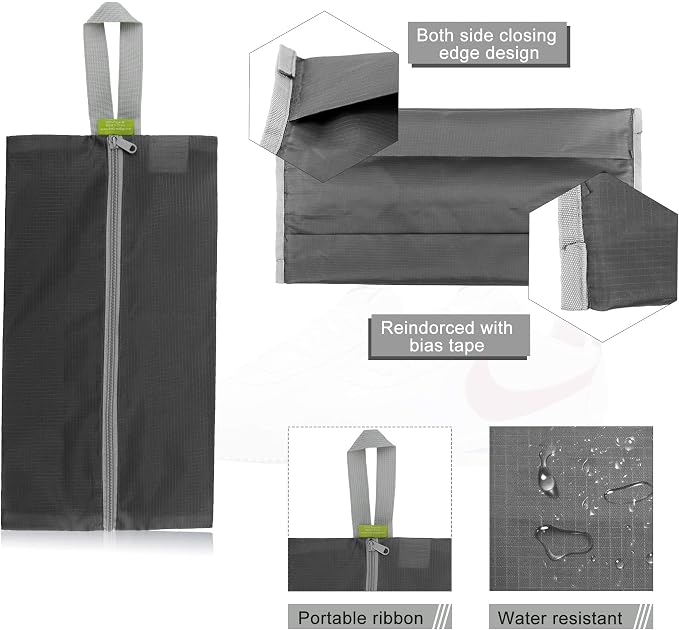 BeeGreen Grey Shoe Organizer Set - 6 Pack Shoe Bags For Travel with Zipper Closure and Handle,Stylish and Portable Nylon Shoe Storage for Men and Women's Travel Gifts and Home Storage