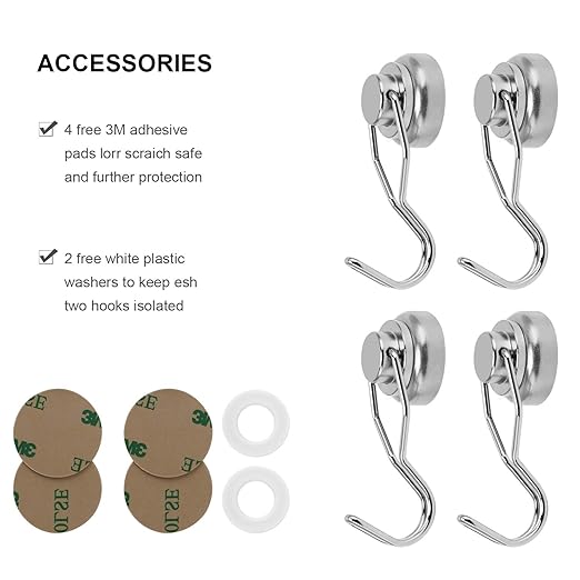 Ant Mag Swivel Magnetic Hooks 50lbs Heavy Duty Grill Magnet Hooks 4 Pack with Scratch Proof Stickers Great for Home Refrigerator Kitchen Store Grill BBQ Office Warehouse (Silver)
