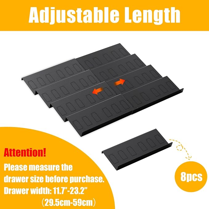 Famhap Spice Drawer Organizer Expandable 8 Tier for 11.6"-23.2" Wide Drawer | Durable Plastic, Slanted Seasoning Drawer Organizer, Use for Kitchen Spices Cosmetics