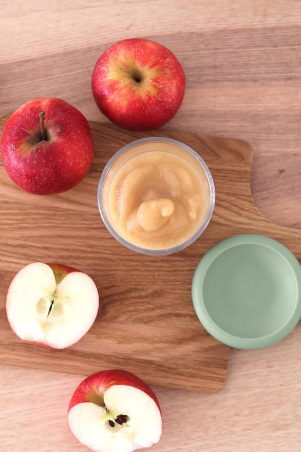 BEABA 8 oz Glass Baby Food Jars with Soft Silicone Air Tight Lids, Glass Storage Containers with Lids, Microwave and Freezer Safe Containers, Sage