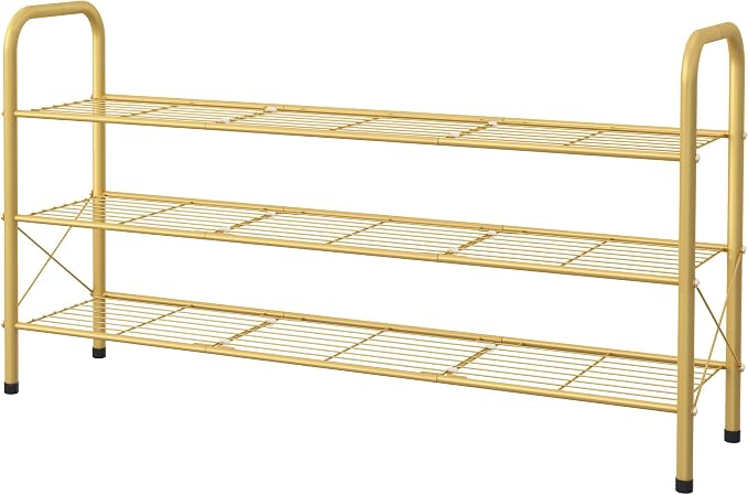 Hoctieon 2 Tier Shoe Rack for Closet, Durable Mesh Style Shoe Rack, Entryway Shoe Shelf, Shoe Storage Organizer for Hallway, Bedroom, Living Room, Wardrobe, Gold