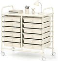 COSTWAY 12-Drawer Rolling Storage Cart, Utility Storage Organizer Cart | For Tools, Scrapbook, Paper, Craft, Multipurpose Art Supply Organizer on Wheels for Home Office School, Teacher, Ivory White