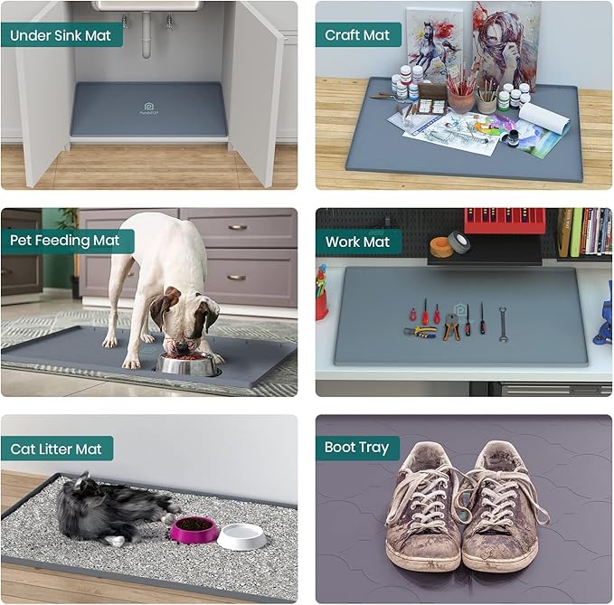 Under Sink Mat, 28" x 22" Silicone Kitchen Cabinet Tray, Waterproof & Flexible Under Sink Liner for Kitchen Bathroom and Laundry Room