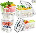 4 Pack Fridge Fruit Storage Containers with Colander, Vent and Handle | BPA Free Plastic, Airtight Stackable Refrigerator Organizer Bins for Berry, Meat, Vegetable