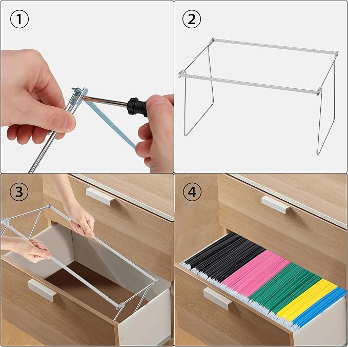 VZCPYTPM 2 Packs Hanging File Folder Frame,Heavy Duty Steel Hanging File Organizer,File Cabinet Rails,Adjustable 11 to 17.4 Inches,Mountable
