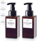 15OZ Foaming Soap Dispenser, 2-Pack Plastic Hand Soap Dispenser, Refillable Leakproof Foam Pump Bottle with Waterproof Labels, for Shampoo, Body Wash