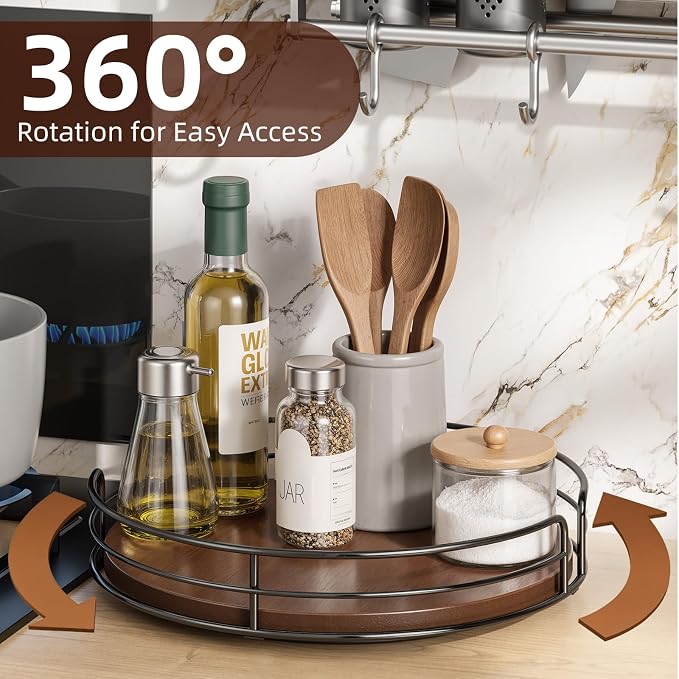 Optish 10" Lazy Susan Turntable for Table Top, Wooden Lazy Susan Organizer for Cabinet, Kitchen, Countertop, Pantry, Spice Organizer, Bathroom, Vanity, Table Decor, Non-Slip Bottom