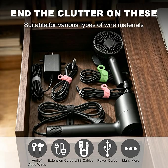 15Pcs Silicone Cable Straps Cord Organizer Silicone Cable Ties | Reusable Cord Organizer for Bundling Earphone For Reusable Cable Ties Wire Organizer in Home,Office,Kitchen,School(5 Colors)