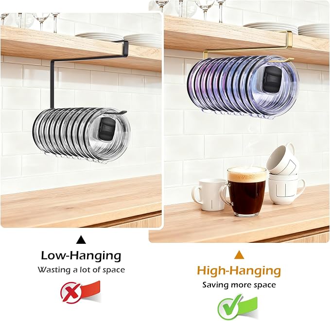 4Pack Tumbler Lid Organizer, Kitchen Space-Saving Cup Holder, Organizers for Under Cabinet Storage, No Glue or Drilling Required (Golden)