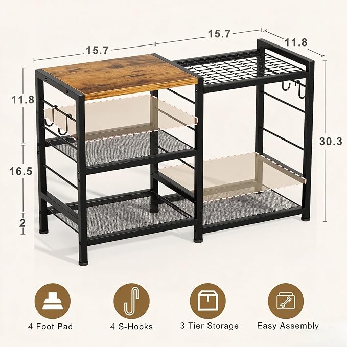 Rolling Kitchen Microwave Cart, Microwave Stand with Wheels, Bathroom Organizers and Storage Shelf, Coffee Bar Table Station, Utility Side Table for Living Room Office (NewBrown)