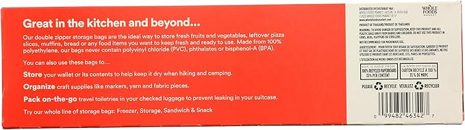 365 by Whole Foods Market, Gallon Size Storage Bags, Double Zipper, 40 Count