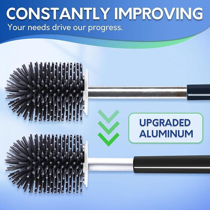 BOOMJOY Toilet Brush and Holder Set, Black Silicone Toilet Bowl Cleaner Brush, Toilet Scrubber Brush with Tweezers for Bathroom Cleaning, RV Accessories and House Organization Must-Haves