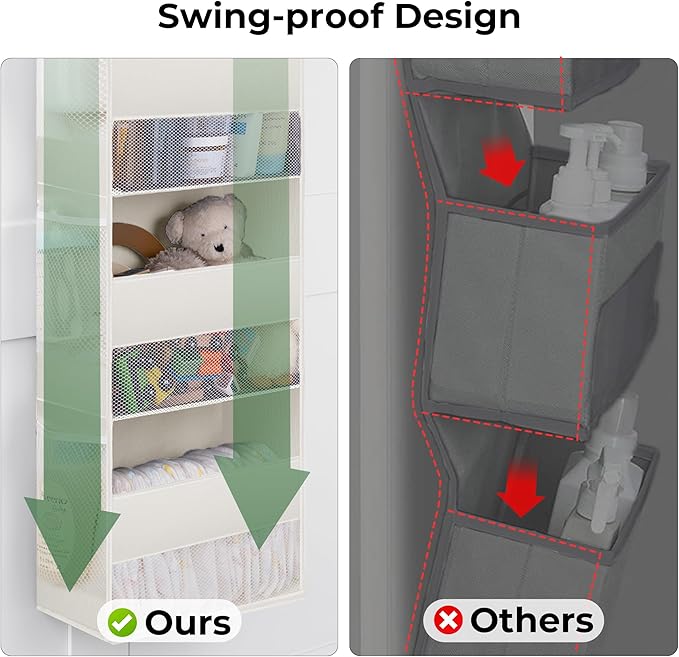 GRANNY SAYS Over the Door Organizer, 5-Shelf Waterproof Behind the Door Storage with 8 Pockets and Clear Window, Anti Tilt 45lb Large Capacity Door Hanging Organizer for Nursery, Laundry, Beige
