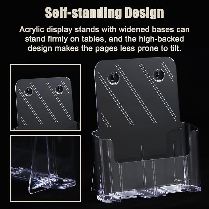 xydstay Acrylic Brochure Holder 8.5x11 Inches Slant Back Design, Clear Display Stand, Plastic Table Stand Sign Holder,Pamphlet Holder Flyer Holder, Acrylic Display Stand, Acrylic Table Signs Plastic Paper Holder for Office, Home, Store, 4 Pack