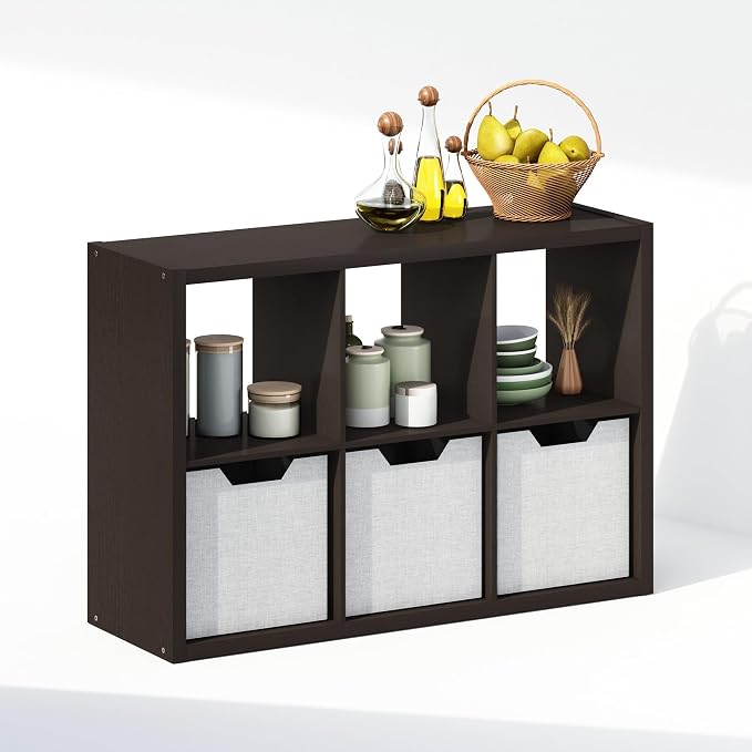 Furinno Cubic Extra Thick 6-Cube Closet Organizers and Storage, Dark Oak | 14.6 x 30 x 44 in, Open Shelf Closet Storage, Closet Organizer, for Wardrobe, Bedroom, Living Room