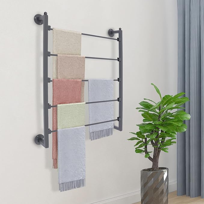 5-Tier Wall Mounted Scarf Rack, Retro Iron Wall Mounted Display Rack Space-Saving Hanging Organizer Multifunctional Metal Holder Organizer for Ties Silk Ribbon Scarves(23.6'' x 3.9'' x 29.5'')