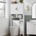 Homhedy Wooden Over The Toilet Storage Cabinet with Barn Door | Freestanding Bathroom Storage, Toilet Paper Holder, Adjustable Shelf,Space-Saving, Farmhouse Style, White