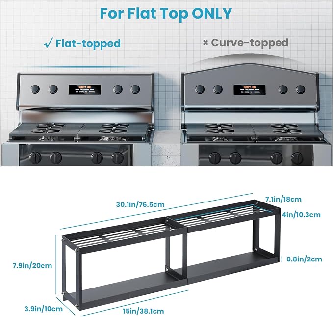 OTraki 2 Tier Strong Magnetic Oven Shelf 30 Inch Length Spice Rack Over The Stove Shelf with 2 Anti-Slip Mats Seasoning & 4 Hooks Kitchen Spice Storage Organizer Black | Over The Stove Shelf with 2 Anti-Slip Mats Seasoning & 4 Hooks Kitchen Spice Stora...