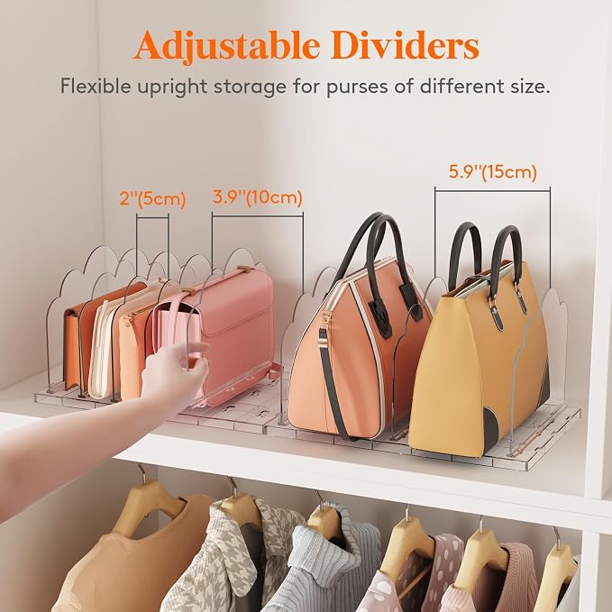 Lifewit Purse Organizer for Closet, Clear Handbags Storage Organizer, Adjustable Clutch Purse Storage Organizer Holder for Closet, 4 Pack Bookshelf Dividers for Sweater in Bedroom 35 x 24 cm/14 x 9.5