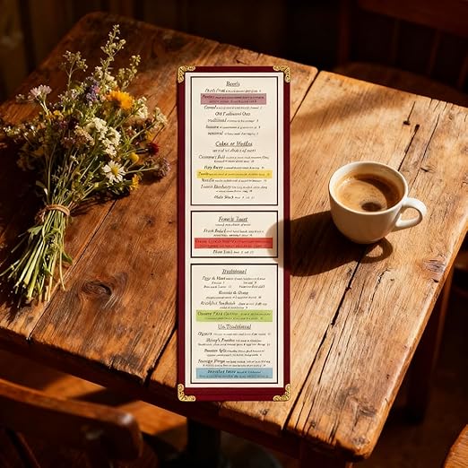 Goodsmart Restaurant Menu Covers - 25 Pack Burgundy 1-Page/2-View 4.25" x 14", Top-Loading Vinyl Menu Holders with Clear Sleeves, Double-Stitched Edge, Leather-Style Café Covers with Gold Corners