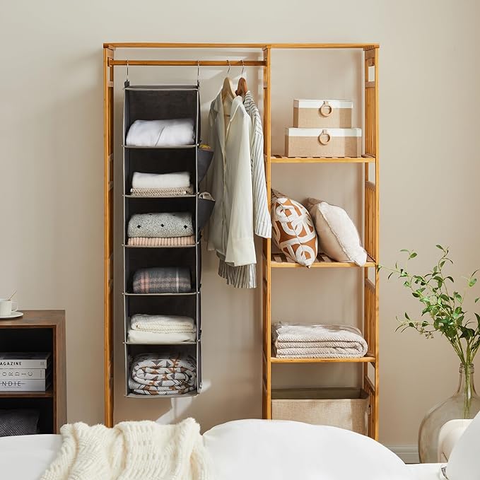 YOUDENOVA Hanging Closet Organizer, 6-Shelf Closet Hanging Storage Shelves, 2 Packs, Grey