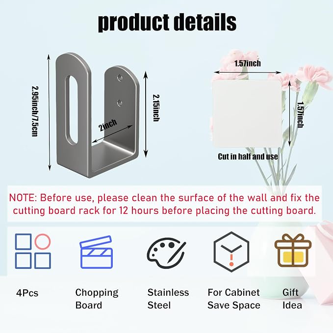 Aogigigio Cutting Board Holder - 4 Pcs Under Cabinet Cutting Board Holder Pot Lids Rack Storage Stainless Steel Under Shelf Counter Chopping Board(Grey)