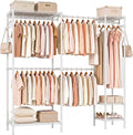 Kryonix 900lbs Expandable Garment Rack - White | Adjustable 70"-88.2" wide with 5 rods & 6 shelves. 900lbs cap. Freestanding metal closet organizer for bedroom laundry.