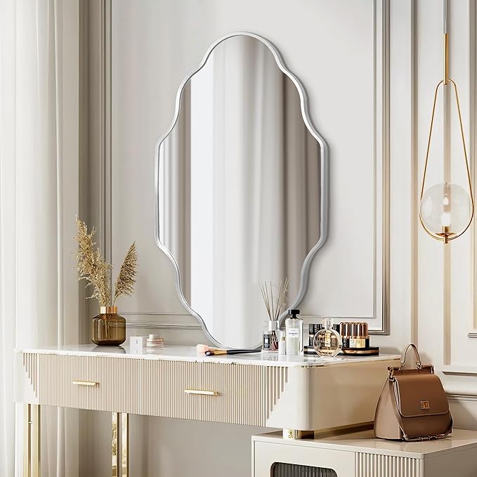 Dorlicecass Wall Mirror for Bathroom - Silver Mirror Wall Decor 24" x 36"Modern Mirror Wall Decor with Aluminum Alloy Frame for Bathroom, Bedroom, Living Room, Dining Room, Cloakroom, Entryway