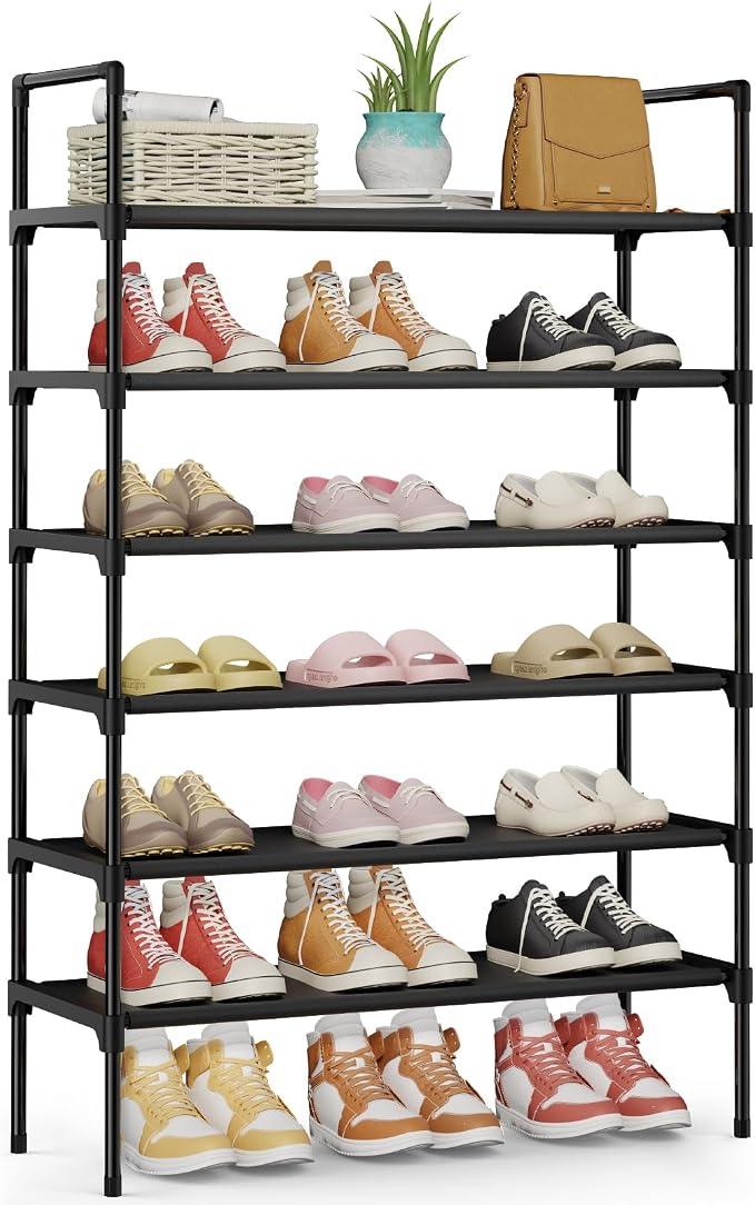 Kitsure Shoe Rack - 6-Tier Shoe Organizer, Shoe Rack for Closet, Entryway, Bedroom, Easy- Assembly Storage Shelf with Side Handles, 27.6" Wide - 6 Tiers, Black