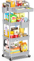SUNALLY 4 Tier Rolling Utility Cart with Drawer, Storage Organizer Cart with 2 Lockable Wheels, Multifunctional Rolling Storage Cart for Bathroom, Kitchen, Craft, Makeup, Baby Essentials, Gray