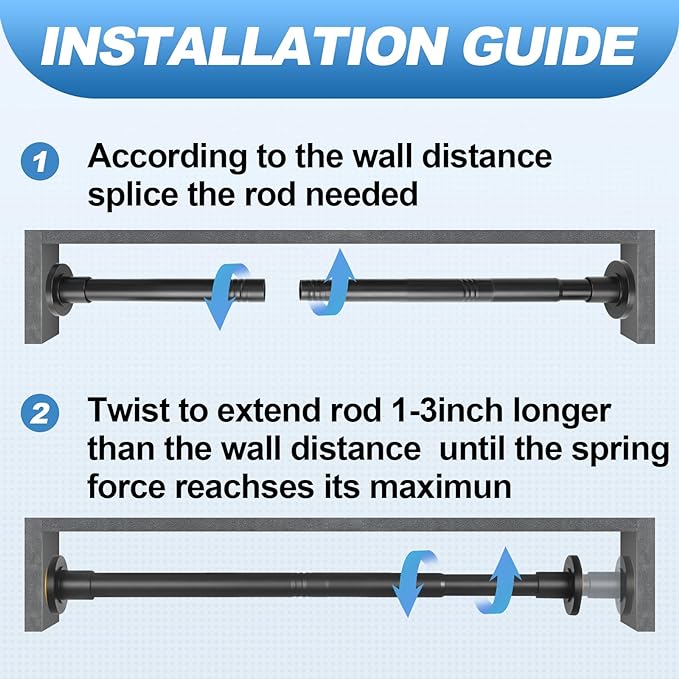 CorkLatta 2 Pack Black Shower Curtain Rod 31 to 68 Inch,1 Inch Diameter Adjustable Spring Tension Stainless Steel Telescopic Rod,Easy Install,No Rust