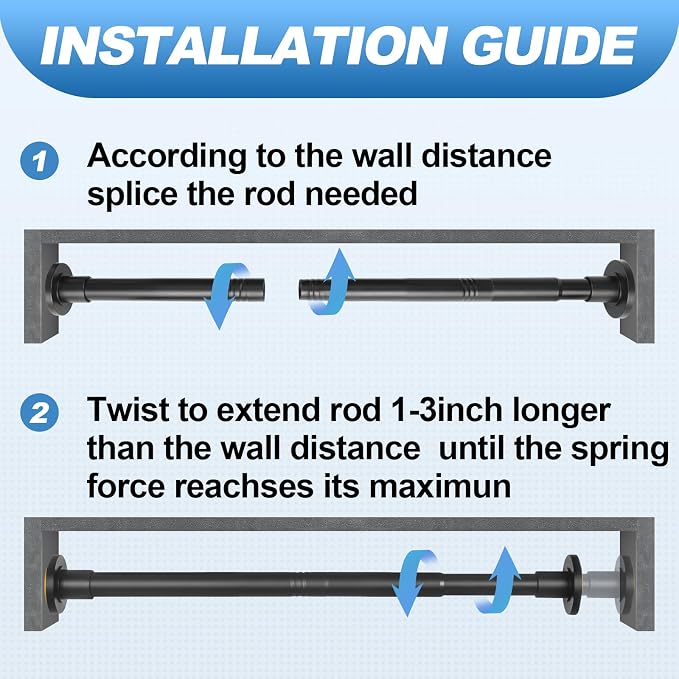 CorkLatta Black Shower Curtain Rod 31 to 80 Inch,1 Inch Diameter Heavy Duty Stainless Steel Spring Tension Telescopic Rod, No Drill Adjustable Shower Rods for Bathroom