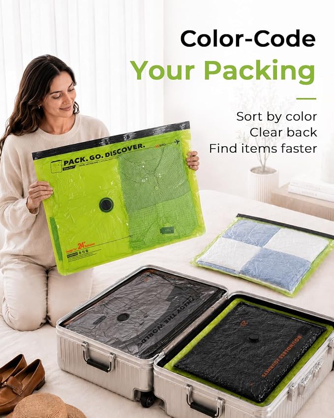 Vacbird Vacuum Bags for Travel with Rechargeable Cordless Vacuum Pump, 20-Pack Vacuum Seal Compression Bags for Clothes, Space Saver Bags for Suitcase, Carry-On Luggage Packing
