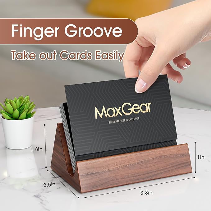 MaxGear Walnut Wood Business Card Holder | Wooden Desk Organizer for Storing & Displaying Business Cards, Elegant Mountain Design with Non-Slip Base for Office