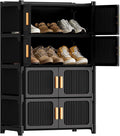 Shoe Rack, 5 Tier Shoe Storage Cabinet with 4 Doors, 15 Pair Plastic Shoe Cabinet with Waterproof, Outdoor Shoe Shelves Organizer for Entryway, Bedroom, Hallway,Living Room, Black