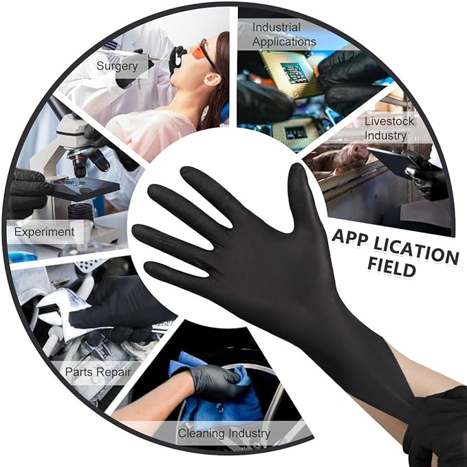 YOTU Black Disposable Nitrile Latex & Powder Free 6-Mil Gloves 100 Count, Textured, Mechanic Wearing, Cleaning, Food Black X-Large