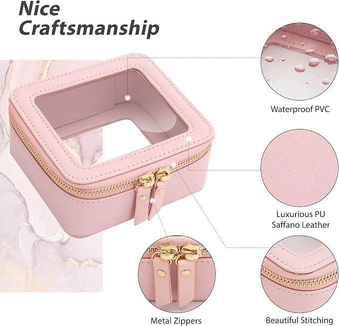 Aveniee Small Clear Makeup Bag,Mini Travel Toiletry Organizer TSA Approved,Waterproof Cosmetic Case with Zipper,Cute Car Essentials Pouch for Women,Pink