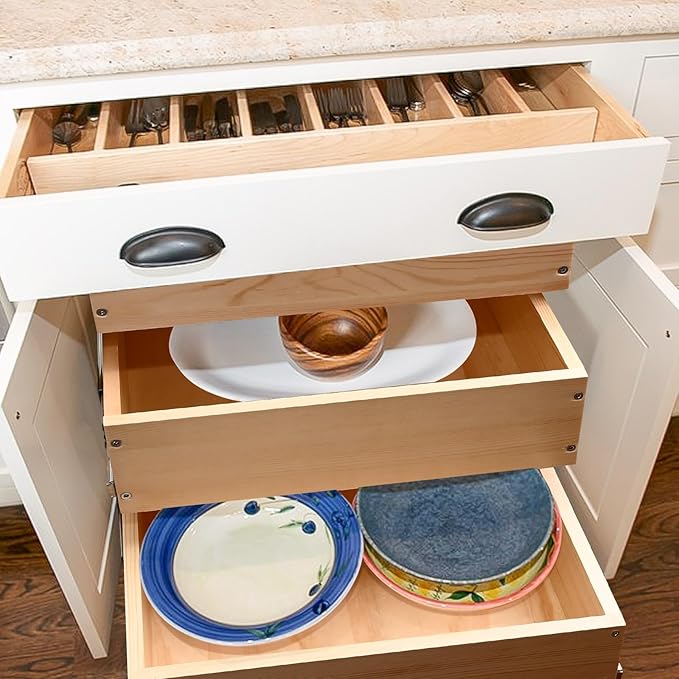Mulush Pull Out Drawers For Cabinets, 23''W×21''D×19''H Soft Close Slide Out Wood Shelves Storage Organizer for Kitchen, 3-Tier, Finished, Heavy-Duty, Bottom Assembly