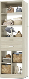 Besiost 22" Closet System with Drawers, Small Closet Organizer for Walk in Closet, Bedroom & Nursery, Wardrobe Storage Unit with Storage and Shelves, Enclosed Storage Volume 2.58 ft³, Greige Oak