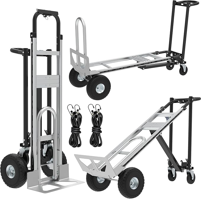 3in1 Convertible Hand Truck Dolly Cart, 880 lb Aluminum Hand Trucks Heavy Duty Furniture Appliance Dolly W/10 Wheels,Utility Cart for Transport & Moving Office, Home & Warehouse Use (Silver Black)