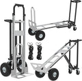 3in1 Convertible Hand Truck Dolly Cart, 880 lb Aluminum Hand Trucks Heavy Duty Furniture Appliance Dolly W/10 Wheels,Utility Cart for Transport & Moving Office, Home & Warehouse Use (Silver Black)