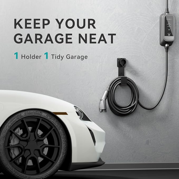 EV Charger Holder-J1772 Connector, Nozzle Holster Dock and J-Hook Combination, EV Cable Holder Wall-Mount Electric Vehicle Charger.