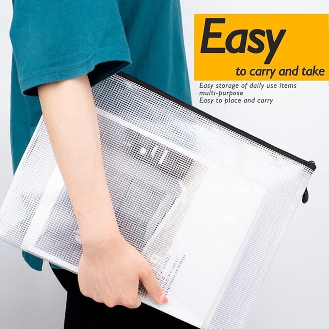 EOOUT 24pcs A4 Zipper Pouch Bags, Mesh Pouch Bags with Labels for Board Games & Puzzles Supplies, Waterproof Document Zipper Cases for School Toys Office Cosmetics Travel Storage,Black