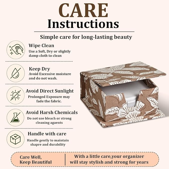 Ridhi Block Print Oak Brown Sticky Note Holder Box for Desk, Aesthetic Memo Pad Organizer, Sticky Note Box Decorative Office Accessory, Stationery Gift for Teachers, Students, Professionals