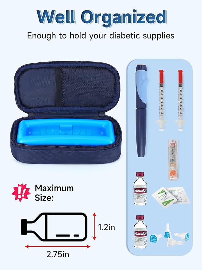 YOUSHARES Insulin Vials Cooler Travel Case - TSA Approved Diabetic Med & peptide Vial Cooling Bag with Protective Ice Brick, Refrigerated Diabetes Supplies Organizer, Small Bottle Carrying Storage