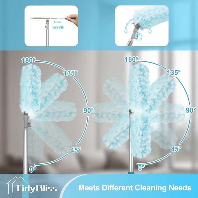 TidyBliss 6 ft Extendable Dusters for Cleaning Compatible with Swiffer, Super Long Handle Dusting Wand Kit with 10 Refills, 360 Degree Heavy Duty Microfibers Dust Removing Tool for Ceiling Fan Wall